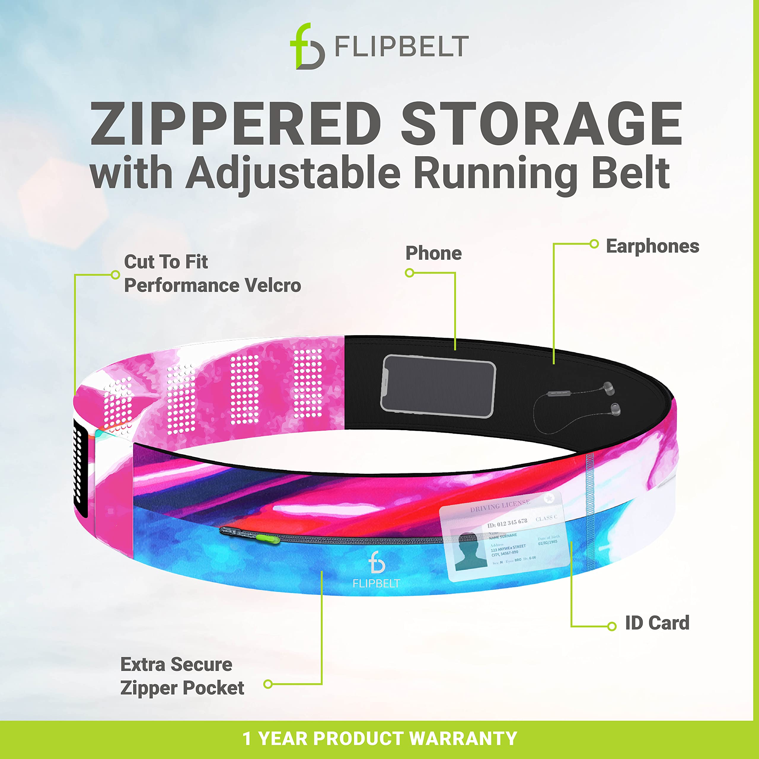 FlipBelt Adjustable Running Belt, Fitness and Running Fanny Pack for Women and Men, Non Chafing Waist Band Pack for Phone Keys Money, Moisture Wicking Storage Belt, USA Company - Image 4