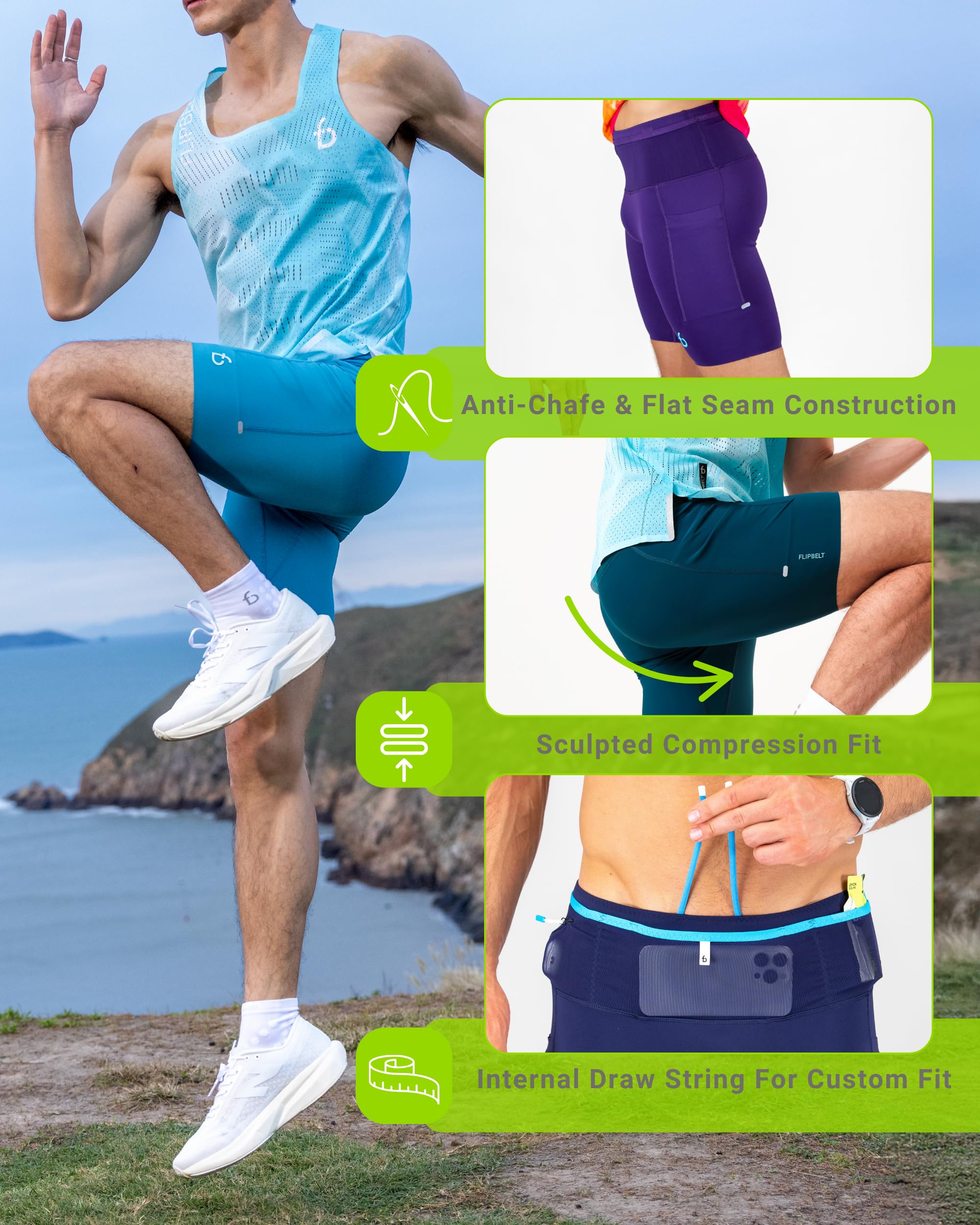 FlipBelt Men's Running Compression Shorts with Pockets - Secure Your Phone, Keys and Even Water Bottles - USA Small Business - Image 3