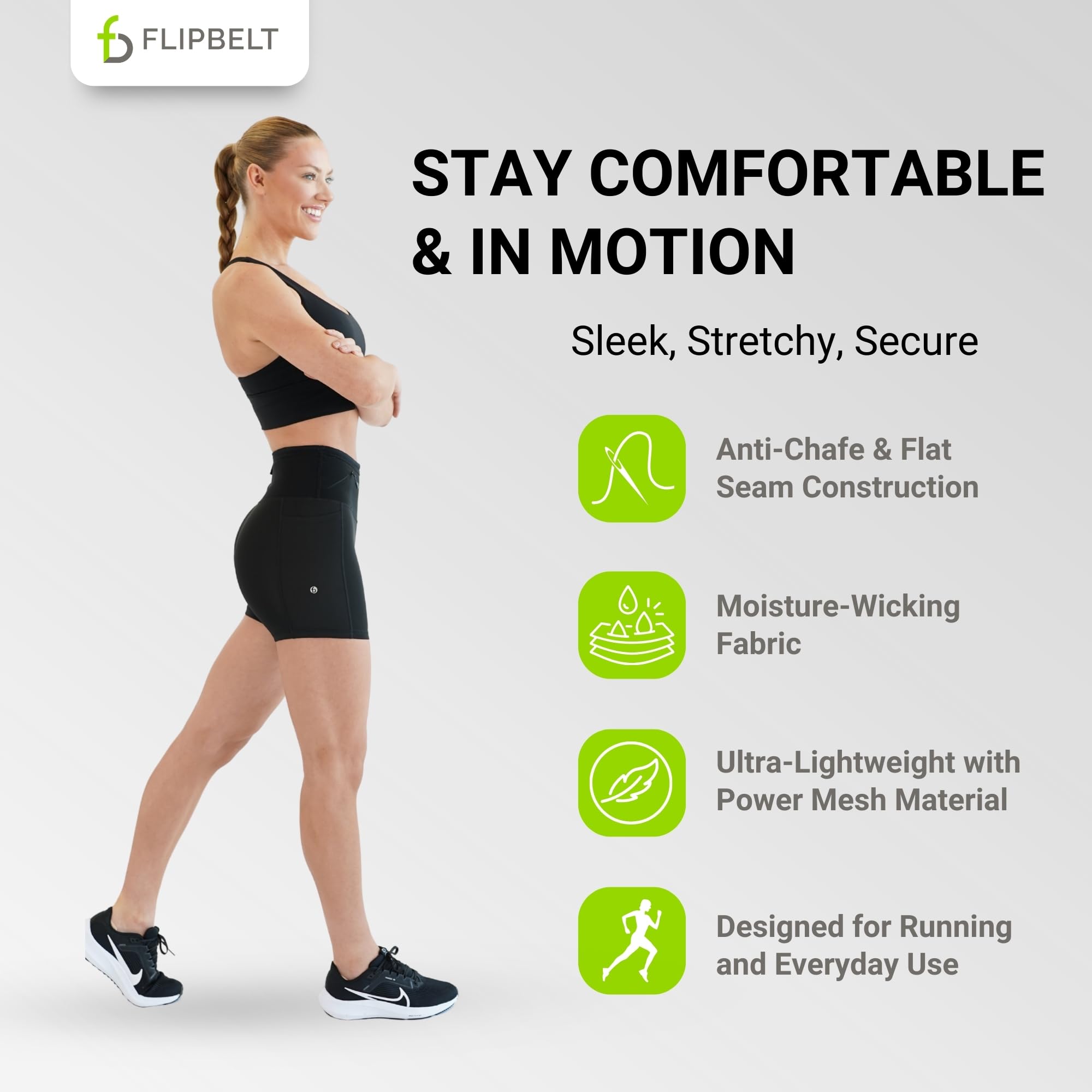 FlipBelt Women’s Air Compression Shorts – Lightweight, Moisture-Wicking with Built-in Phone Pocket – USA Small Business - Image 4