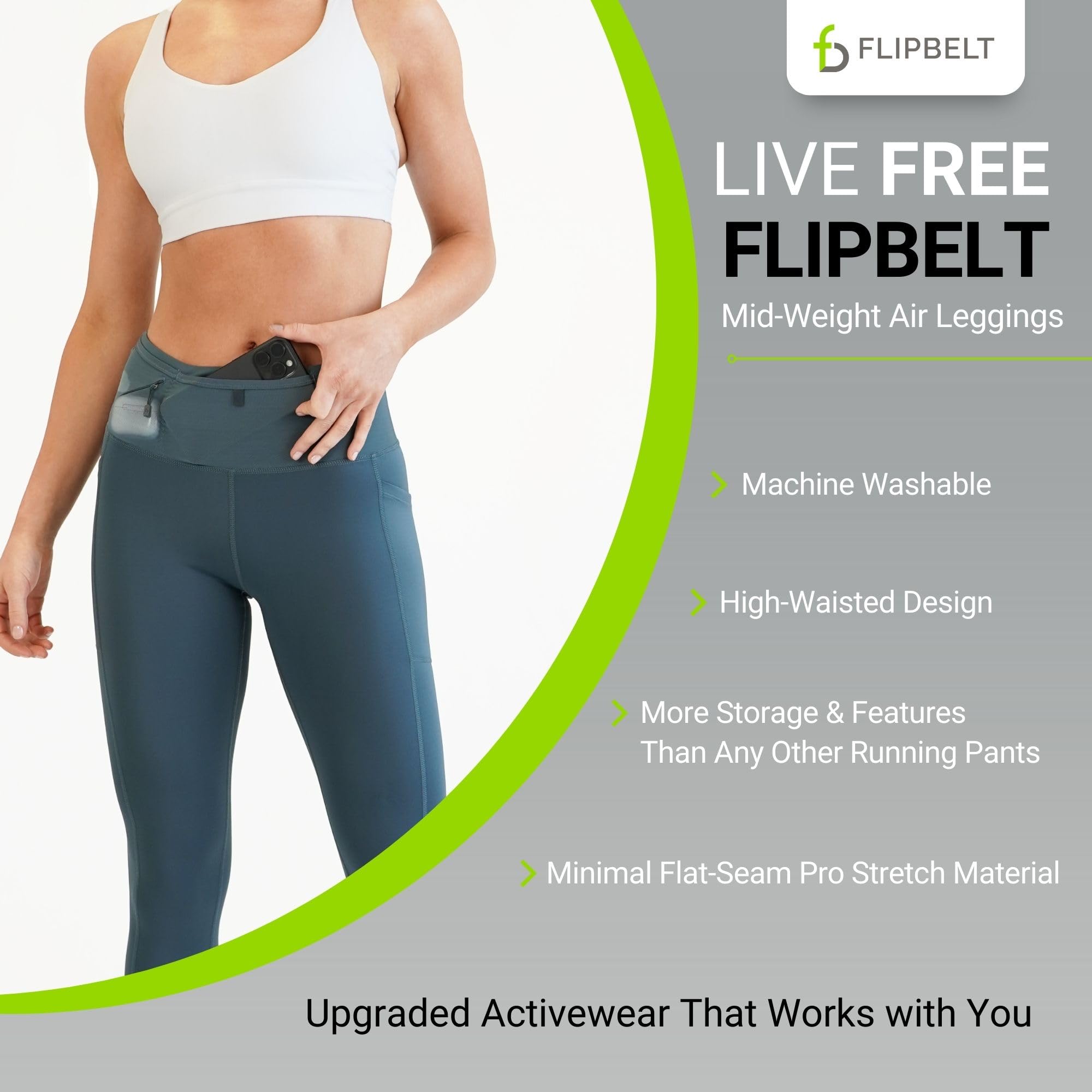 FlipBelt Women’s Air Legging – Running Leggings with Pockets, Moisture Wicking, Mid Weight Compression – USA Small Business - Image 5