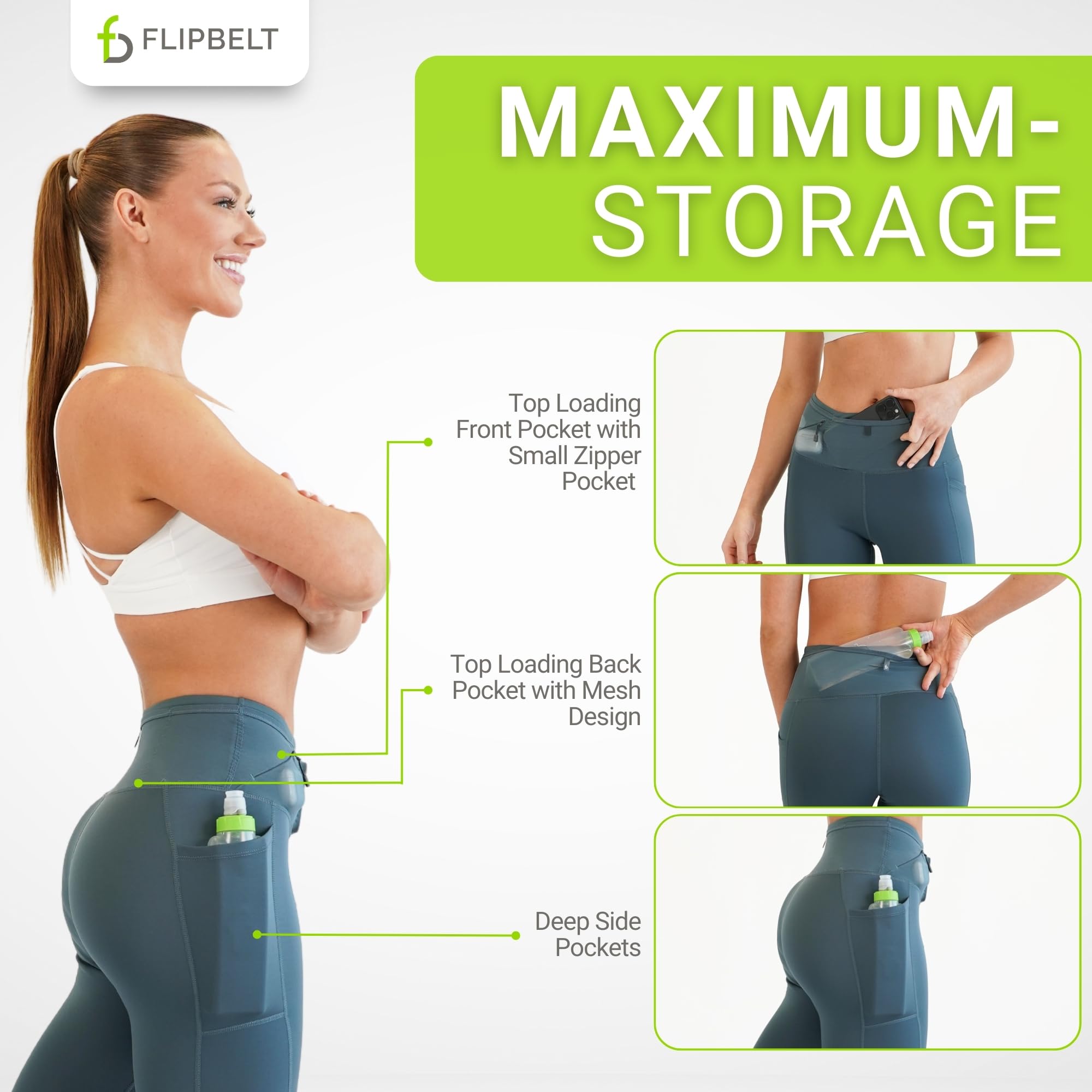 FlipBelt Women’s Air Legging – Running Leggings with Pockets, Moisture Wicking, Mid Weight Compression – USA Small Business - Image 6