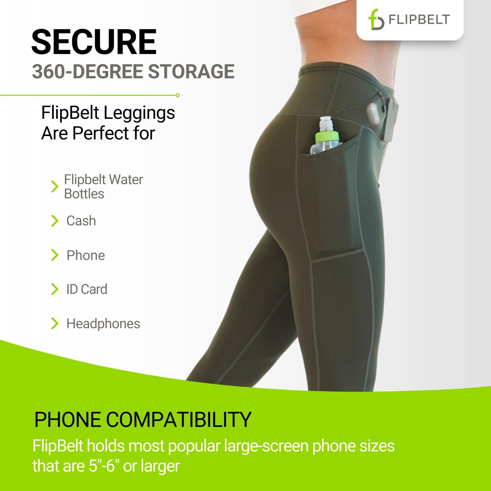 FlipBelt Women’s Air Legging – Running Leggings with Pockets, Moisture Wicking, Mid Weight Compression – USA Small Business - Image 3