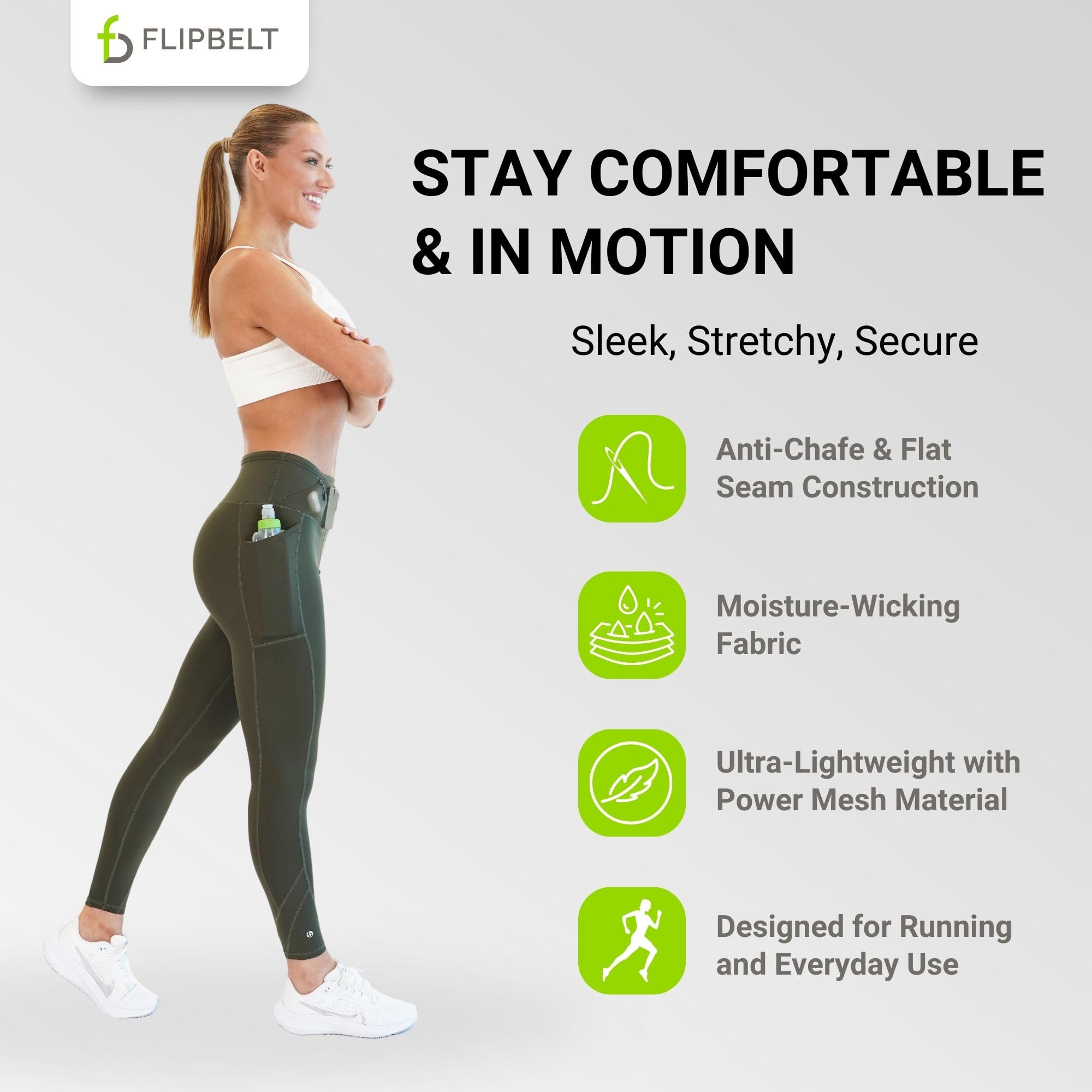 FlipBelt Women’s Air Legging – Running Leggings with Pockets, Moisture Wicking, Mid Weight Compression – USA Small Business - Image 4