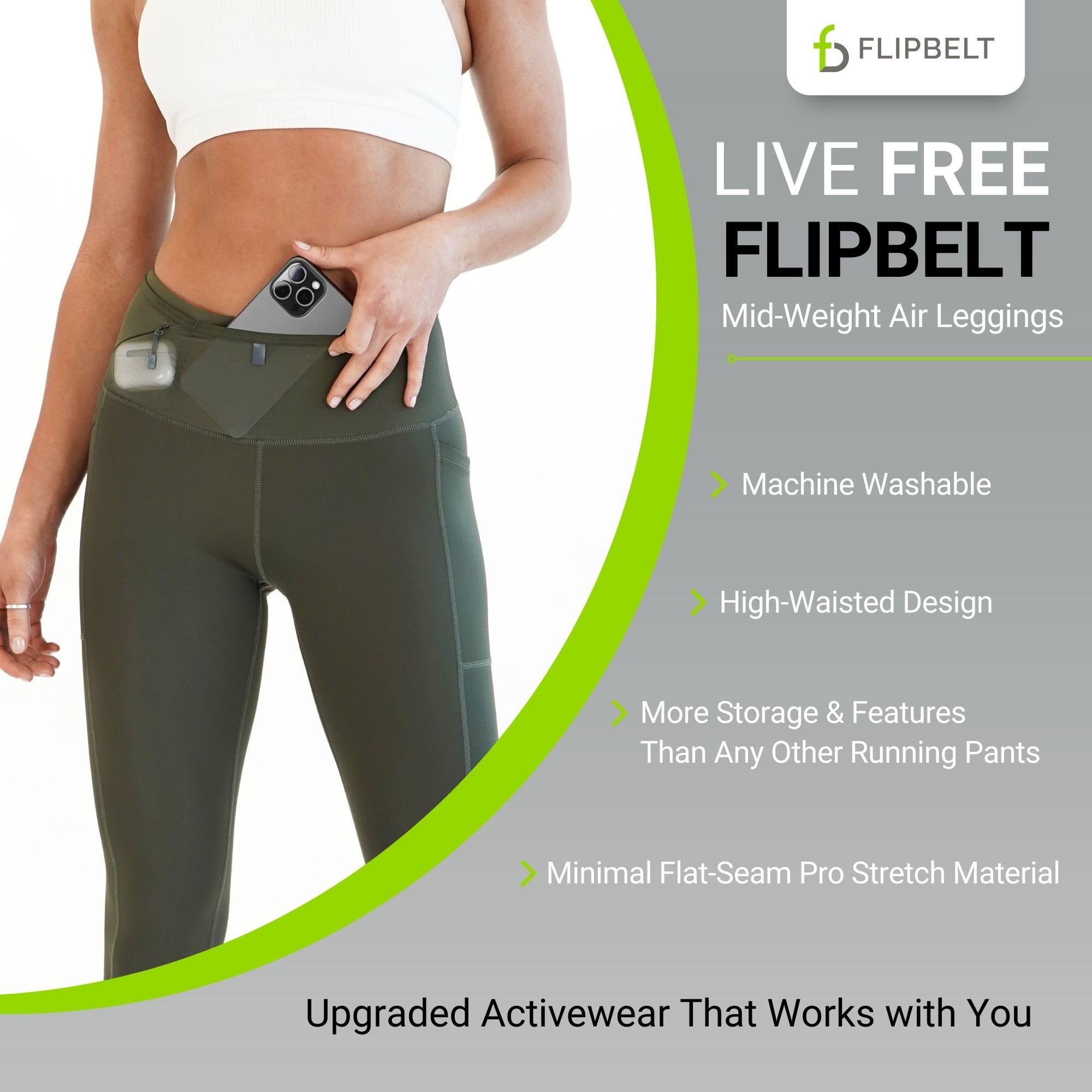 FlipBelt Women’s Air Legging – Running Leggings with Pockets, Moisture Wicking, Mid Weight Compression – USA Small Business - Image 5