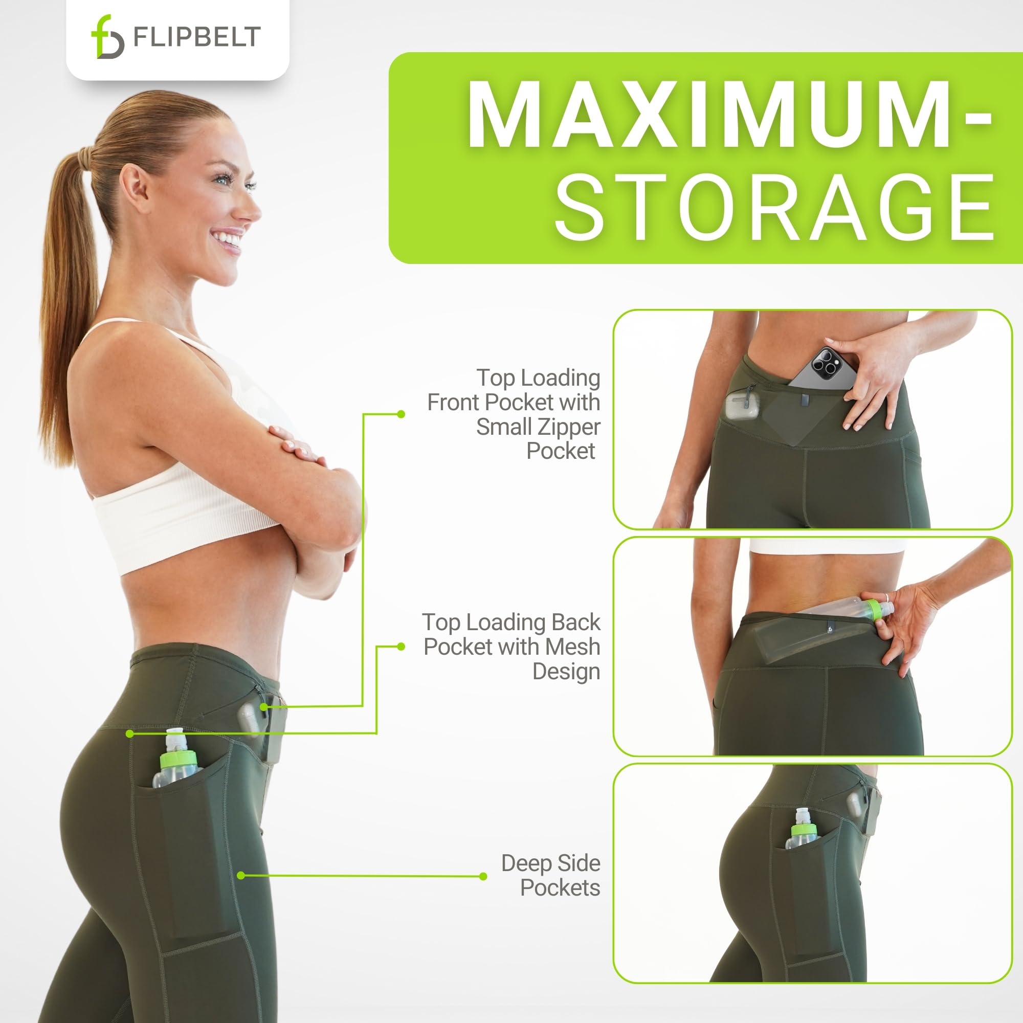 FlipBelt Women’s Air Legging – Running Leggings with Pockets, Moisture Wicking, Mid Weight Compression – USA Small Business - Image 6