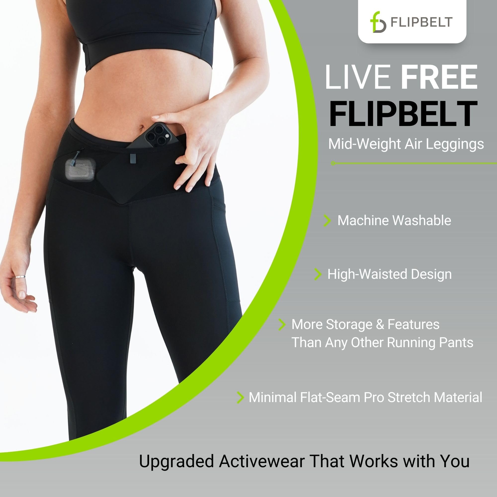 FlipBelt Women’s Air Legging – Running Leggings with Pockets, Moisture Wicking, Mid Weight Compression – USA Small Business - Image 5