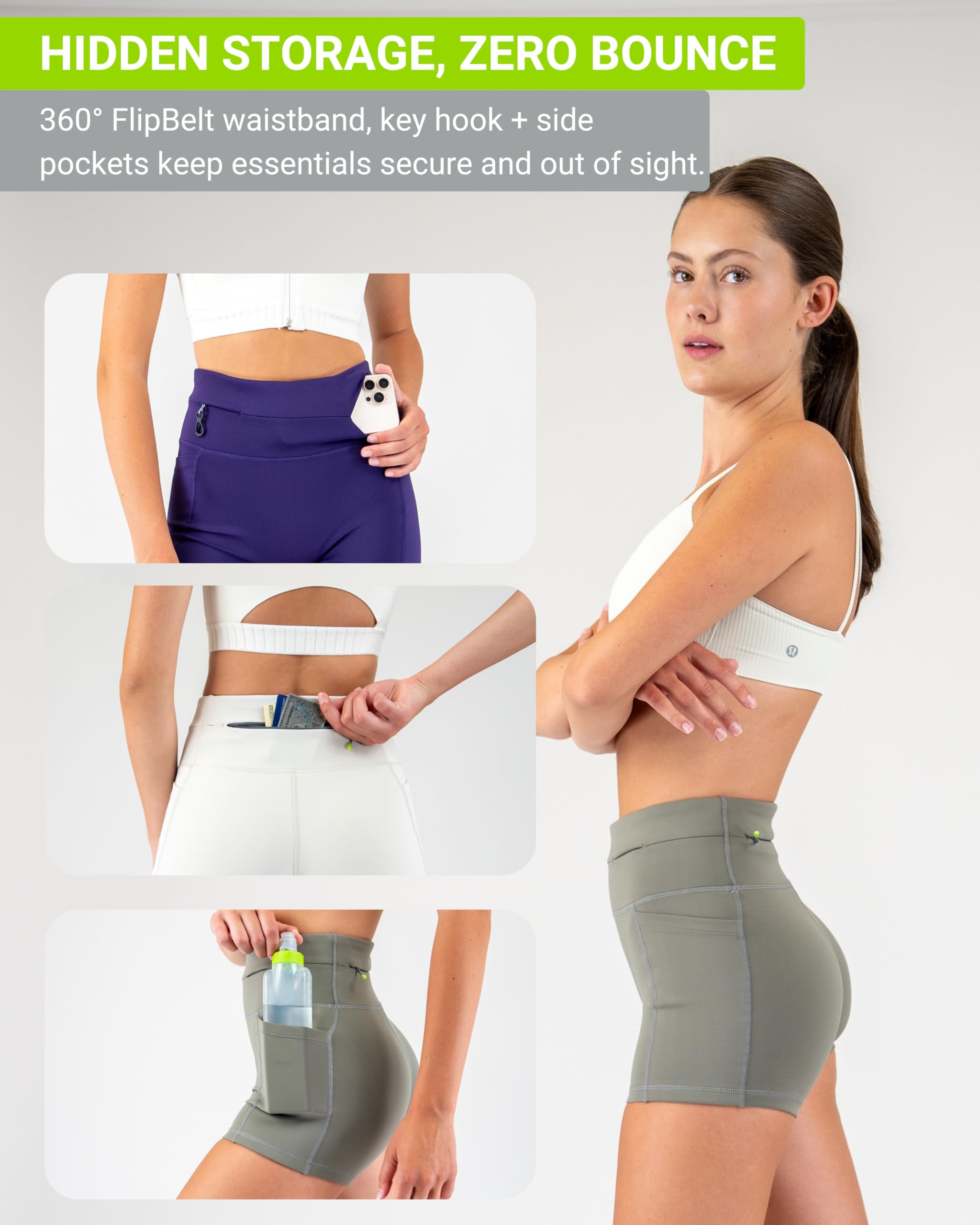 FlipBelt Women’s Compression Shorts – Built-in Running Belt – 3,5,7 Inseam – Running Shorts with Pockets - USA Small Business - Image 3