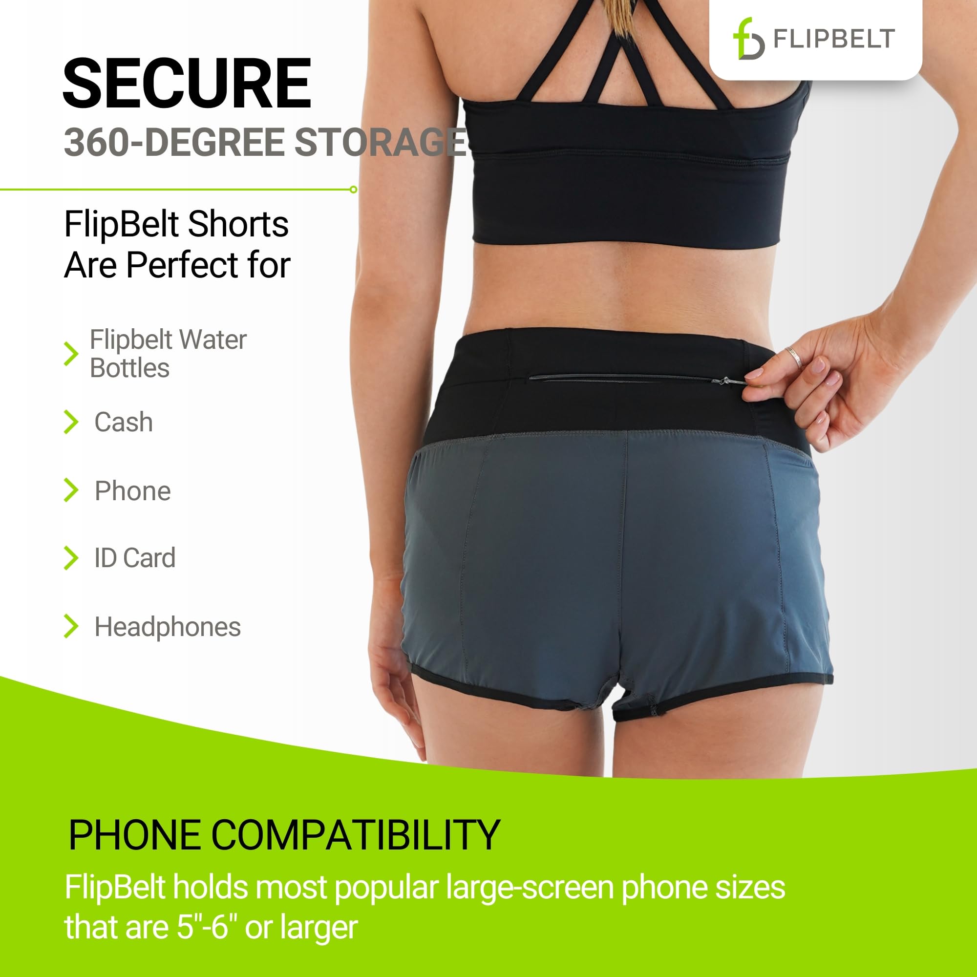 FlipBelt Women’s Running Shorts – Built-in FlipBelt Running Belt for Phone/Essentials, Zipper Closure, USA Company - Image 4