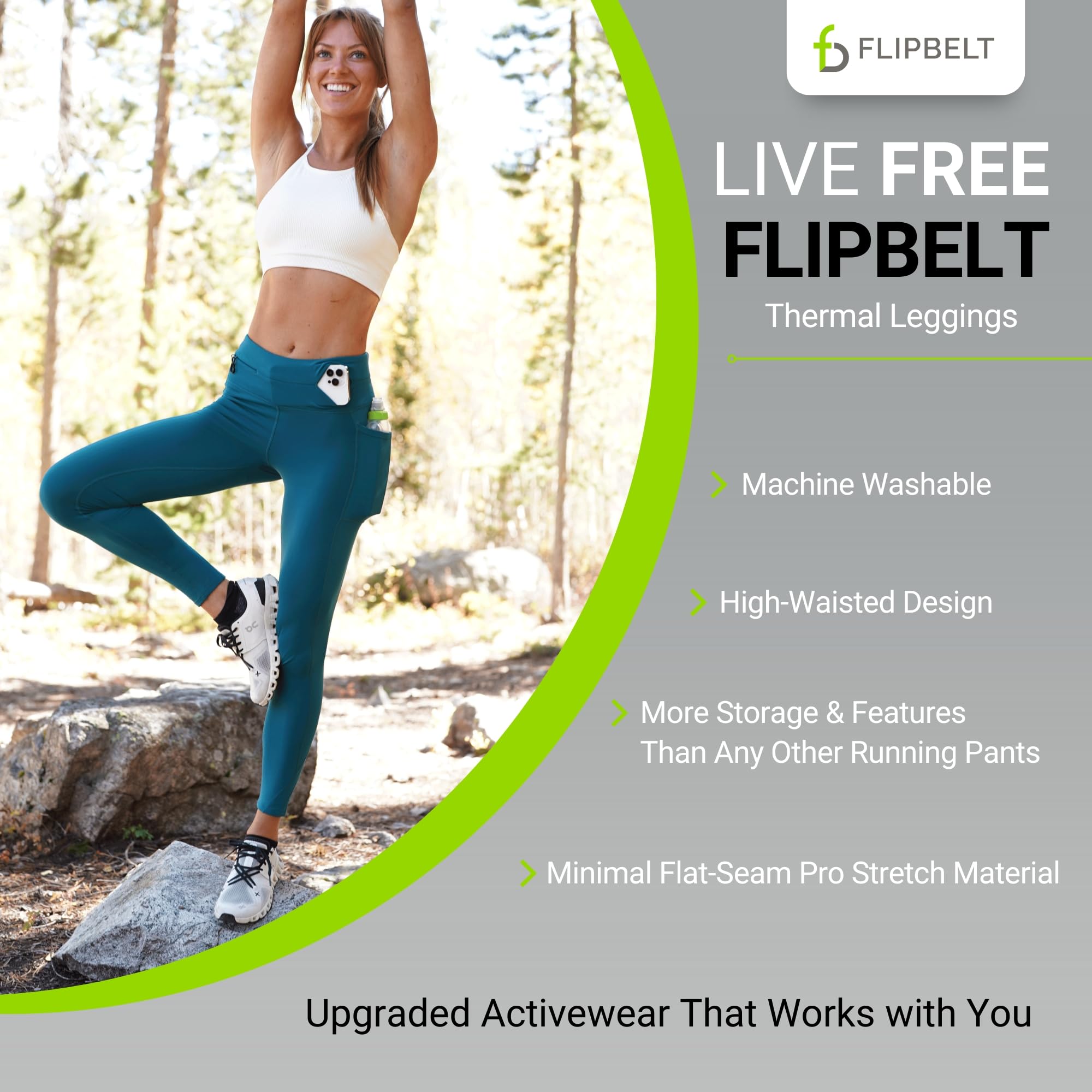 FlipBelt Women's Thermal Fleece-Lined Leggings with Built-in Running Belt with Pockets High-Waisted Moisture-Wicking - Image 5