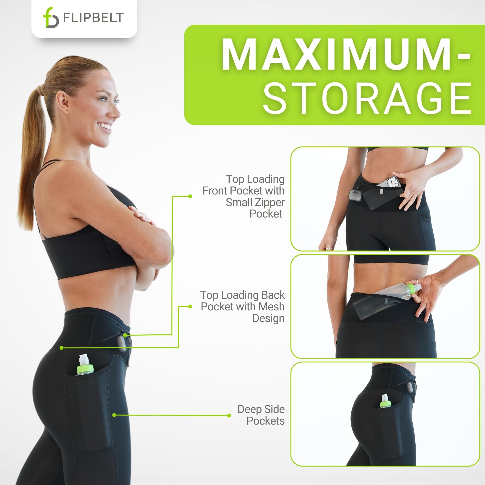 FlipBelt Women’s Air Legging – Running Leggings with Pockets, Moisture Wicking, Mid Weight Compression – USA Small Business - Image 6