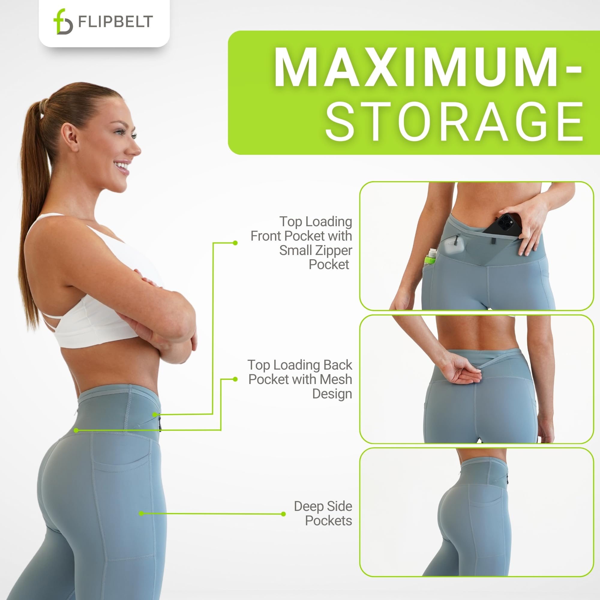 Women's Air Crop Legging Yoga Pants Breathable High-Waisted Workout Leggings with Running Belt Pockets Athletic - Image 6